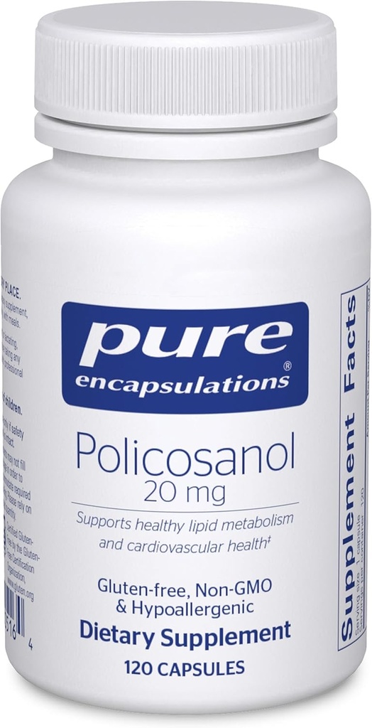 Encapsulations pures Policosanol 20 mg Un supplément hypoallergénique soutient le métabolisme lipidique sain et la fonction cardiovasculaire.