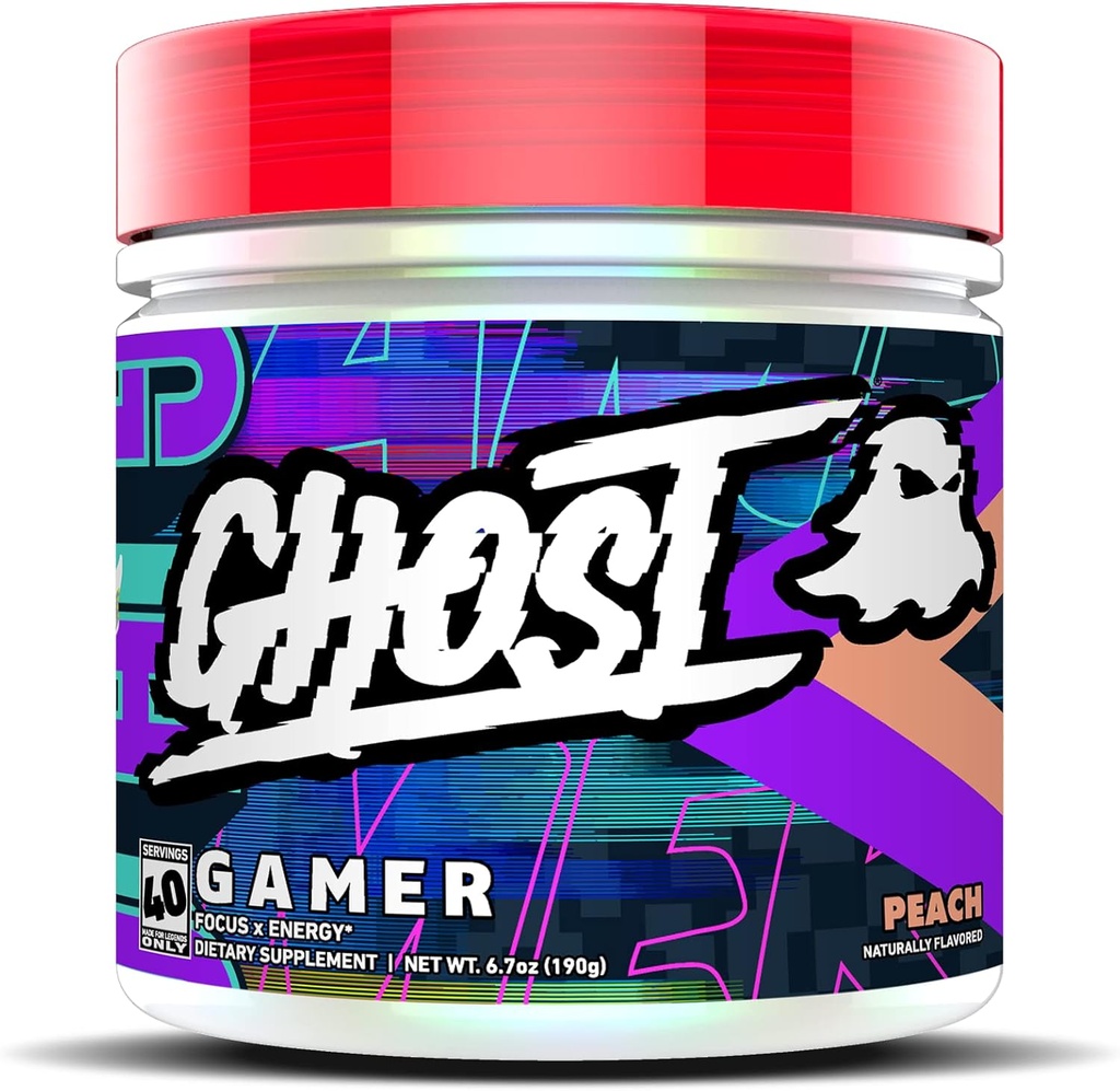 GHOST Gamer: Formule de support énergie et focus - 40 portions, pêche - Nootropics et caféine naturelle pour l'attention, l'exactitude et le temps de réaction - végétalien, sans gluten
