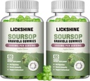 2 Pack Gommies de Soursop Graviola - 3000mg Supplément de Soursop extra-fort avec vitamine C, zinc - Aide digestive, soutien immunitaire et antioxydant - sans sucre, non-OGM, végétalien, 120 comtes