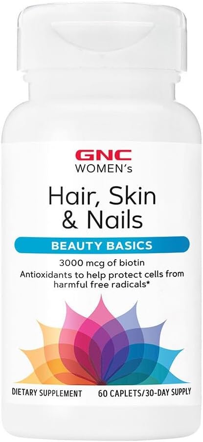 GNC Women's Hair, Skin & Nails | Daily Multivitamin Blend | Biotin (3,000 mcg), Hyaluronic Acid, Vitamins C & E with Niacin | Added Antioxidants | Supports Womens Health and Beauty | 60 Caplets