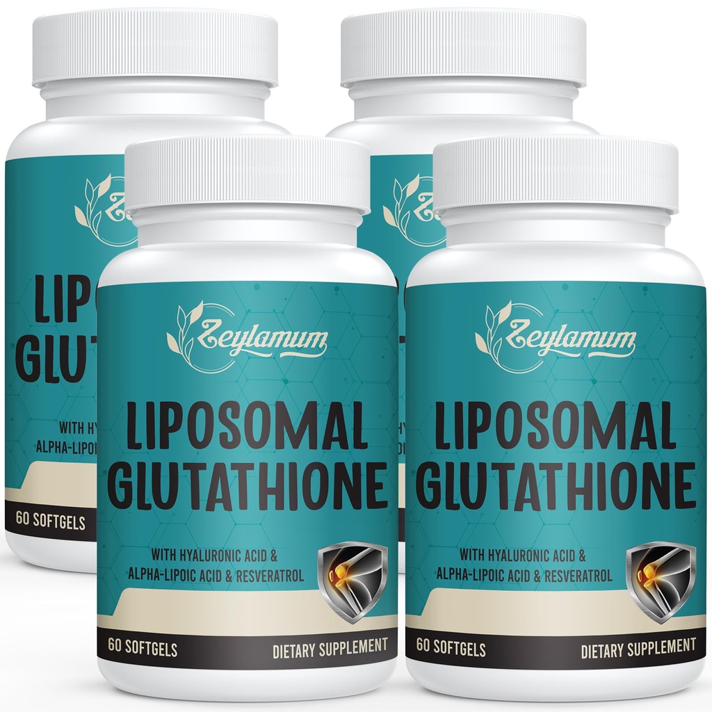 2400 MG Glutathion liposomique Softgels, absorption maximale, forme active L-Glutathion réduit (GSH), avec acide hyaluronique, resvératrol, maître antioxydants pour la désintoxication, cerveau, système immunitaire, 240 Softgels