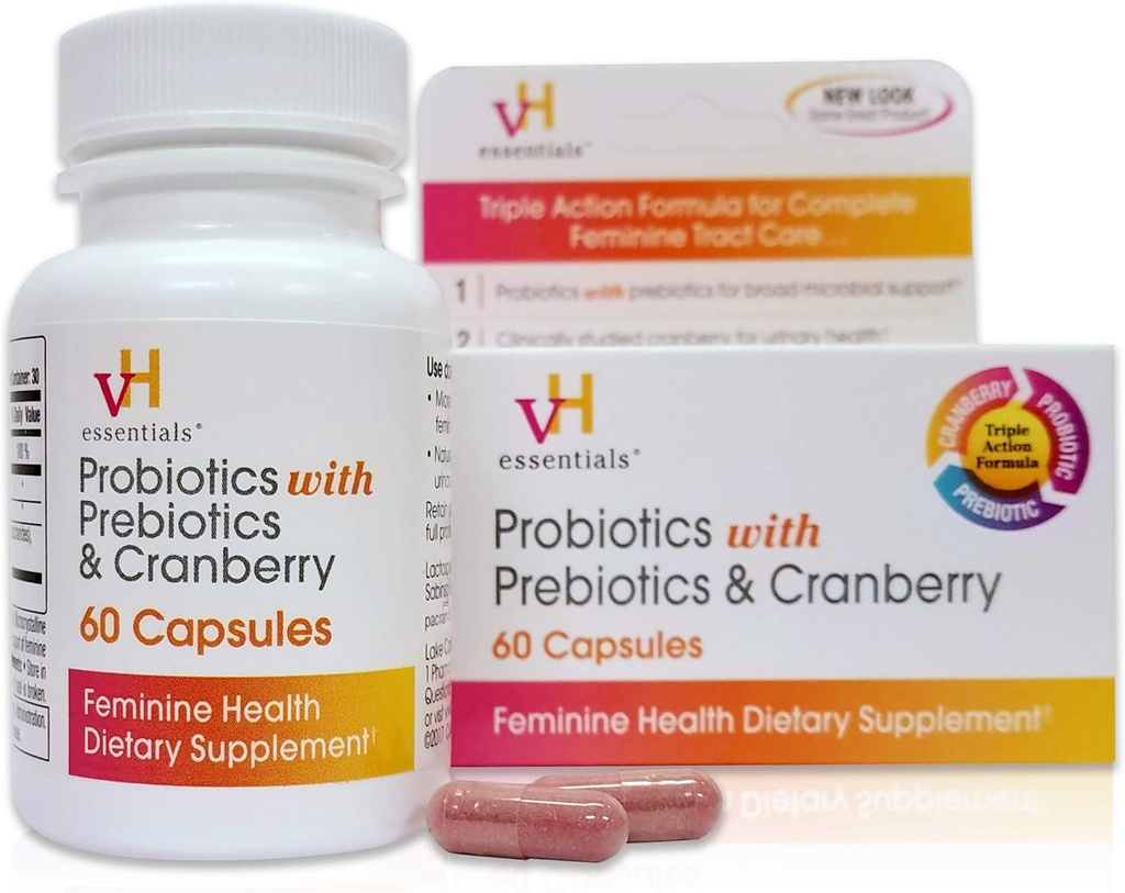 vH essentiel Probiotiques avec prébiotiques et supplément de santé féminine canneberge, 60 Compte