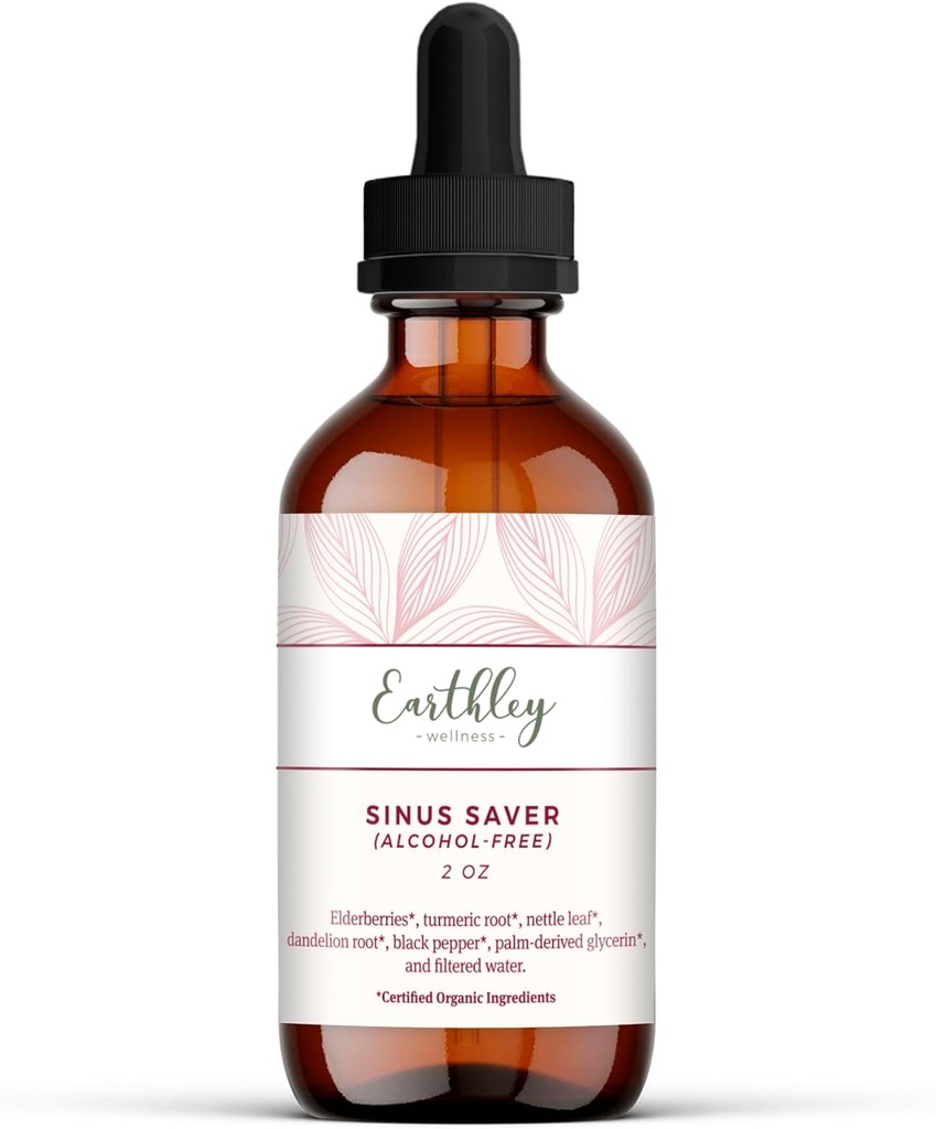 Earthley Wellness Sinus Saver, Natural Remedy, Free of Allergens, Parabens, and Preservatives, Helps Boost Vitamin C (2 oz, Alcohol Free)