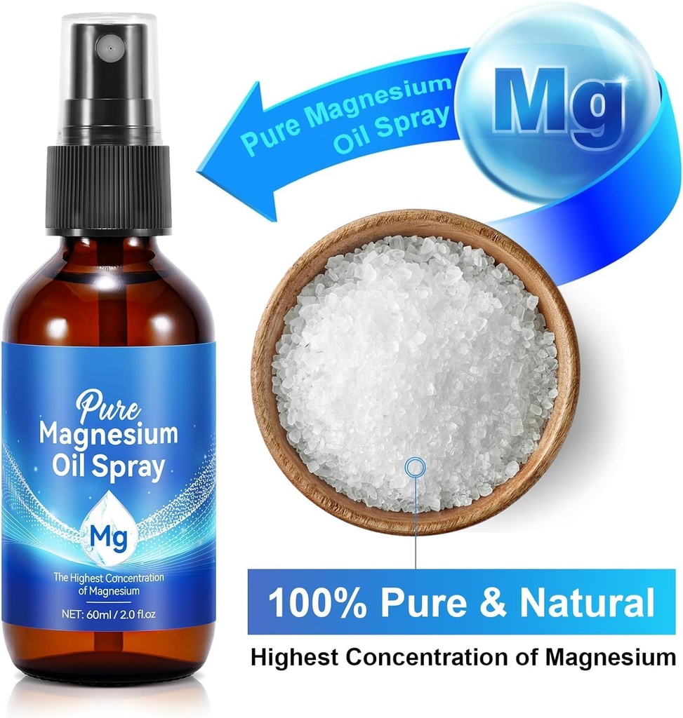 2 Packs Spray de magnésium, Spray d'huile de magnésium pur pour les pieds, Magnésium naturel topique pour la santé du corps, Facile à absorber et à utiliser, Hydratant lisse, apaisant, Relax pour le sommeil et le muscle 4 Fl.Oz