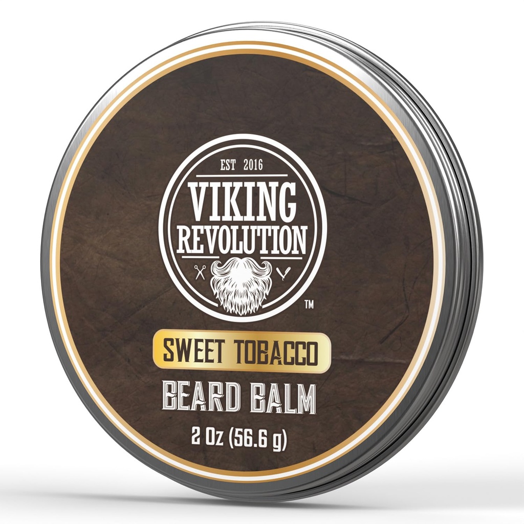 La révolution viking Baume de barbe au tabac doux - Beurre parfumé au tabac avec huile d'argan et huile de jojoba - Adoucit et hydrate les barbes pour les hommes (2oz, 1 paquet)