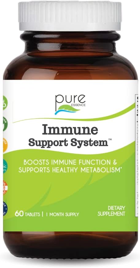 Pure Essence Immune Système de support cellulaire avec Maitake, Reishi, Shitake Mushroom, Spiruline, Colostrum, Fucoidan et plus - 60 comprimés