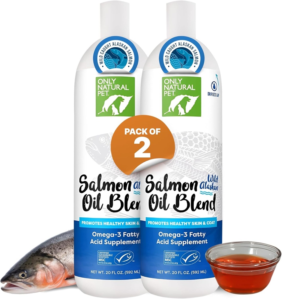 Uniquement l'huile de saumon sauvage d'Alaska pour les chiens et les chats - supplément Omega 3 & 6 pour les animaux de compagnie - EPA & DHA Huiles de poisson, tout soutien articulaire naturel, promouvoir la peau, le manteau et le cœur sains - 20 Fl Oz (paquet de 2)