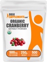 BulkSupplements.com Poudre d'extrait de canneberge biologique - Poudre d'arôme de canneberge biologique, provenant de Vaccinium Macrocarpon Fruit - Vegan & Gluten Free, 500mg par portion, 250g (8,8 oz) (paquet de 1)