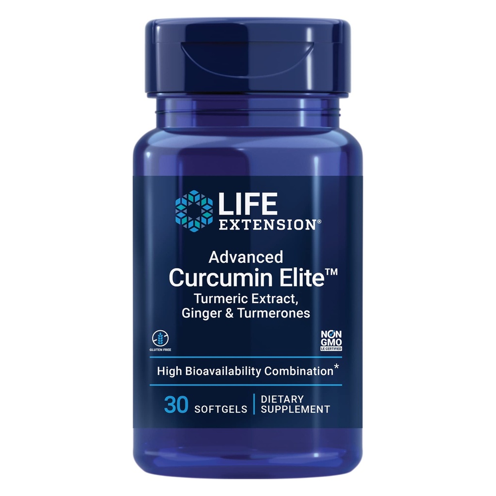 Extension de vie Curcumin Elite Curmeric Extract, Ginger & Turmerones – pour le soutien de la santé en inflammation et la santé cardiovasculaire et cérébrale – sans gluten, sans OGM – 30 softgels