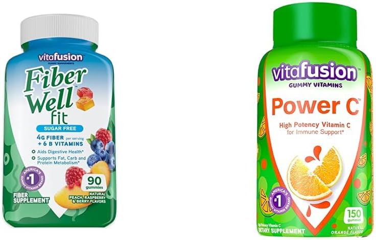 Fibre de Vitafusion Bien Fit Gummies 90 Compte et puissance C Gummies vitamine C pour le support immunitaire 150 Compte