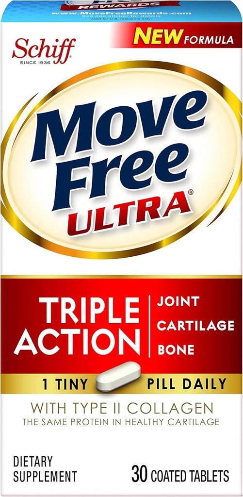 Move Free Ultra Triple Action, 30 tablets - Joint Health Supplement with Type II Collagen, Boron and HA
