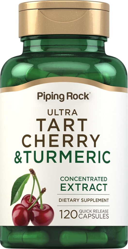 Piping Rock Turmeric et Tart Cherry Capsules de 120 County avec extrait de poivre noir. Végétarien, Non-OGM, Supplément sans gluten