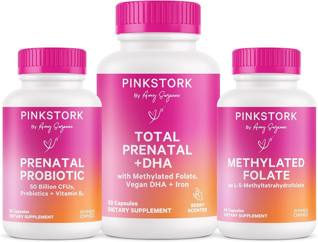 Pink Stork Total du folate prénatal, probiotique et méthyle – Grossesse Wellness Bundle