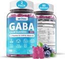 Gommies GABA 500 mg - Gommies calmes sans sucre avec L Theanine, 5-HTP, Vitamines D3, B12, Ashwagandha, Melatonine-libre pour le cerveau calme, l'humeur, Zzz mieux, supplément GABA pour adulte, Blueberry Flavor, Vegan