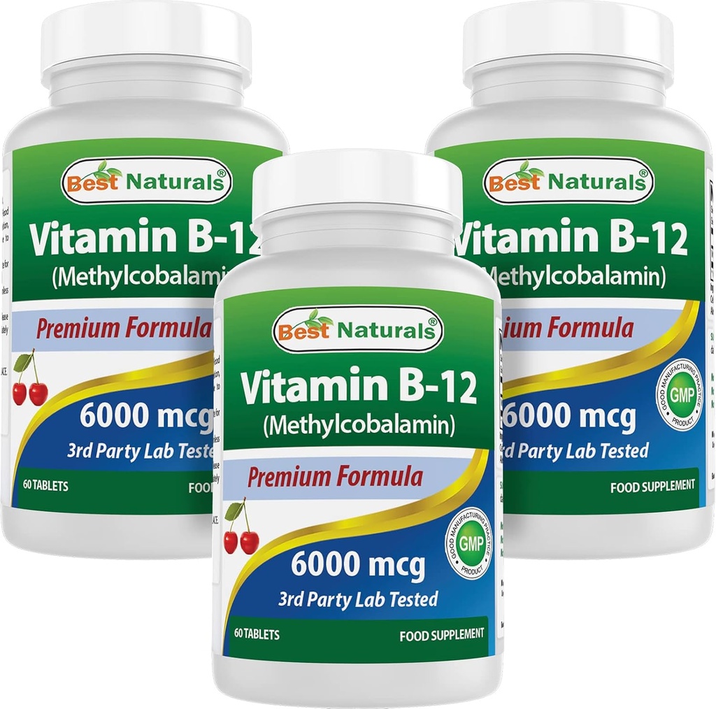 Meilleurs naturels vitamine B-12 comme méthylcobalamine (méthyl B12), 6000 mcg 60 Comprimés sublinguals (60 Nombre (paquet de 3))
