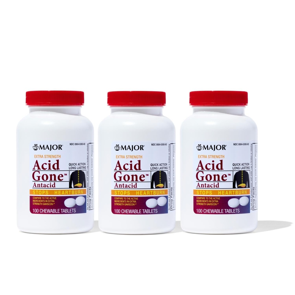 Comprimés antiacides à haute résistance - Relief anti-acide - Acid Reflux Medicine for Adults - Relief de l'estomac, de l'indigestion acide et des brûlures d'estomac - Long Lasting - 100 Compte (3 Pack)