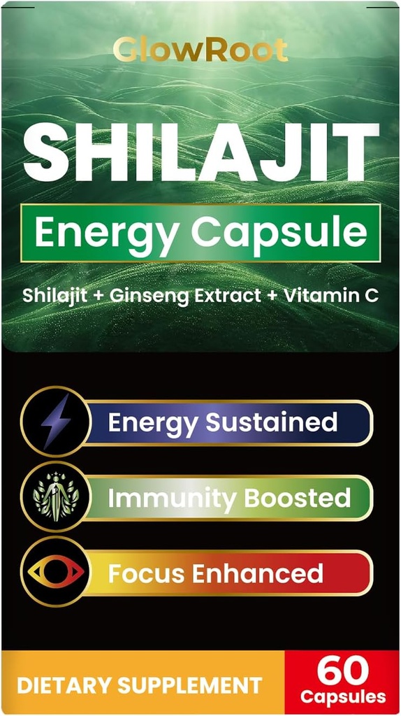 Capsules Shilajit, Shilajit de haute qualité de l'Himalaya, Abondant acide fulvic et 85+ minéraux traces, sans gluten, sans sucre ajouté Capsules Shilajit pour hommes et femmes