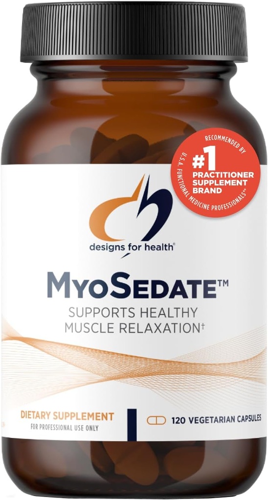 Designs for Health MyoSédate - Magnésium, racine valériane, fleur de passion + baume de citron - Promotion de la relaxation musculaire saine + support calme - Herbe non OGM + supplément minéral (120 capsules)