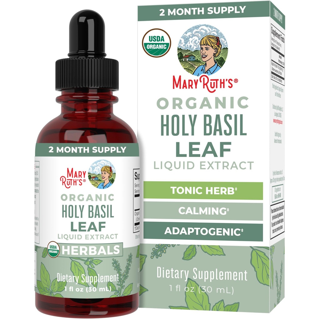 MaryRuth Organics Saint Basilic Sucre Sans Tulsi Holy Basilic Herbal Liquid Drops (Drops liquides) Antioxydants Fonction cognitive (Digestive Support) Niveau d'énergie (Végétalien) Non-GMO (Fl Oz)