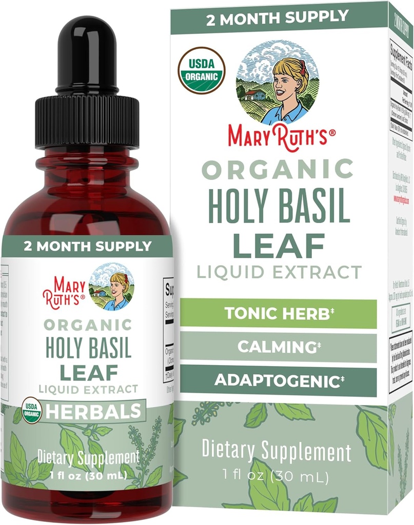 MaryRuth Organics Saint Basilic Sucre Sans Tulsi Holy Basilic Herbal Liquid Drops (Drops liquides) Antioxydants Fonction cognitive (Digestive Support) Niveau d'énergie (Végétalien) Non-GMO (Fl Oz)