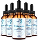 (5 Pack) Whispeara Drops - Whispeara officiel pour soutenir l'ouïe, le focus et la performance en santé, toute la formule naturelle de soutien auditif Whispeara, examen Premium Whispeara Gotas (150 portions)