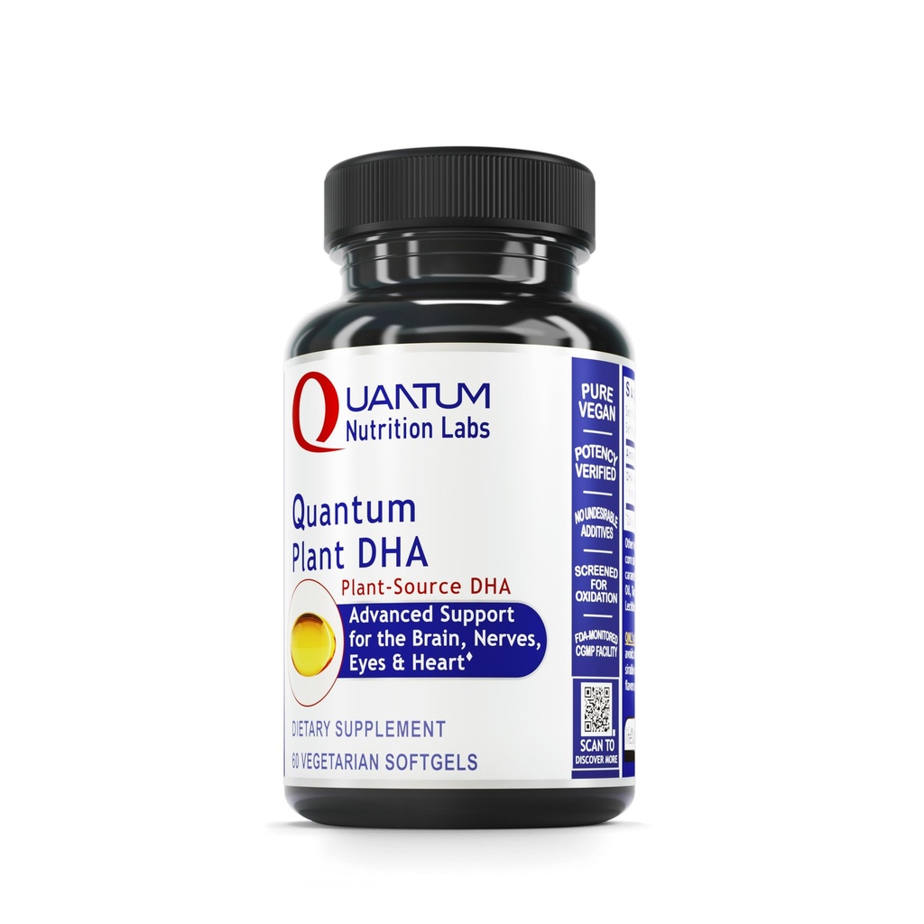 Quantum Nutrition Labs Plant DHA Supplement for Women & Men - Non-GMO Vegan DHA with Omega 3 Fatty Acids, Algae Based, Suitable for Vegans - 60 Vegetarian Softgel Capsules