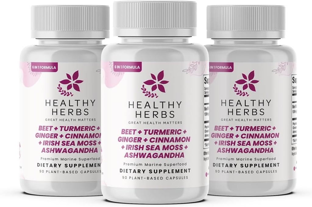 Herbes saines Wildcrafted Sea Moss Capsules de 1950mg BATCG-6 "Complexe de coeur Mousse de mer avancée Superblend" US-Fabriqué, végétalien, non-OGM, Easy-Swallow (3-Pack)