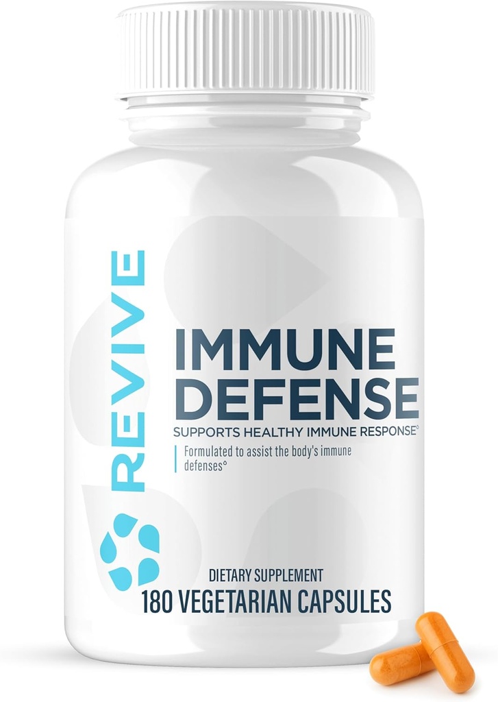 Revive MD Immune Defense, Supplément de soutien immunitaire - Immunity Health with Zinc, Elderberry, Vitamine C & Vitamines Booster pour les hommes et les femmes - Vegan, sans gluten et sans soja (180 capsules, 30 portions)