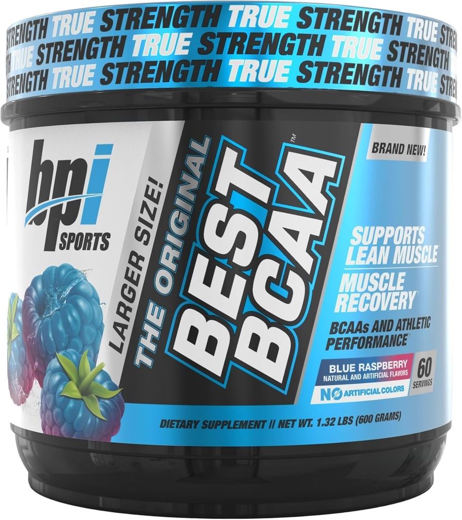 BPI Sports Best BCAA - BCAA Poudre - Acides aminés à chaîne ramifiée - Récupération musculaire - Synthèse des protéines musculaires - Amélioration des performances – Hydratation – Framboise bleue - 60 portions - 21.12 Oz