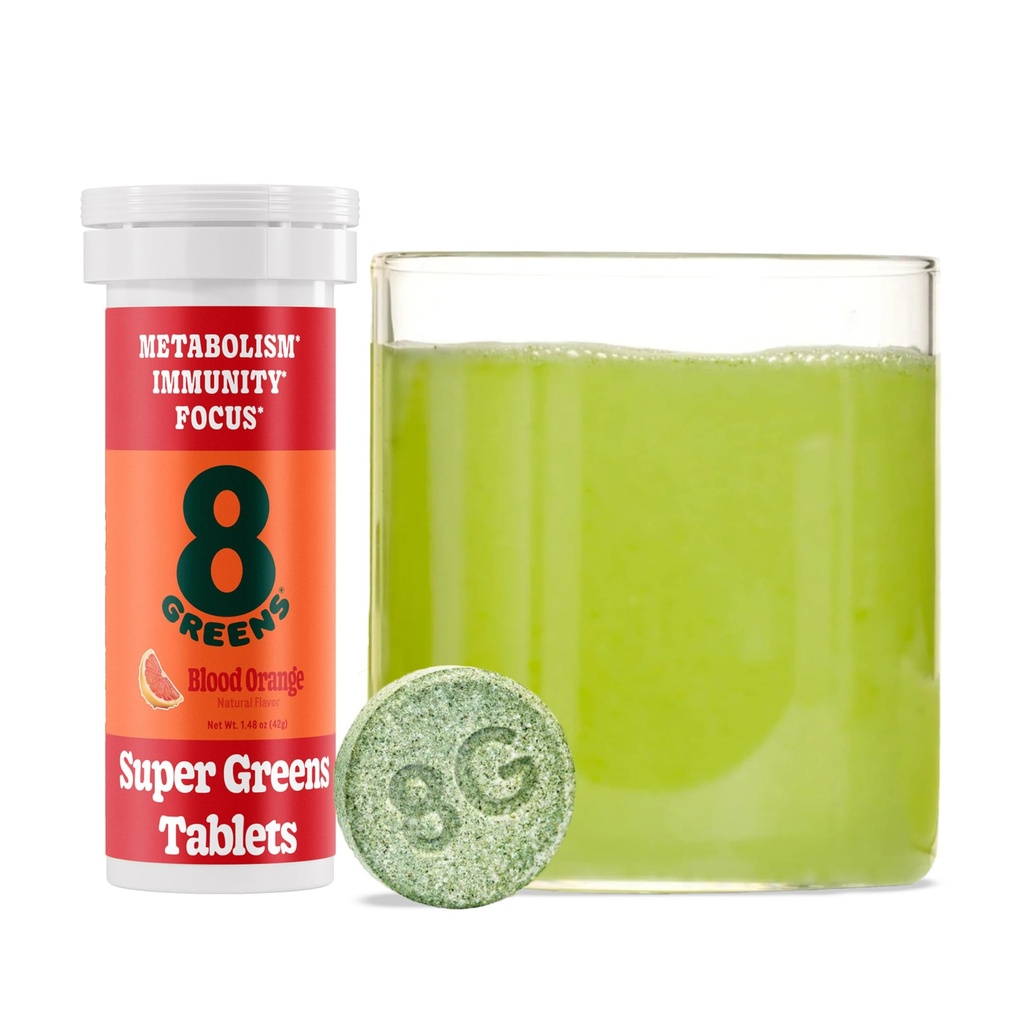 8Greens Supergreens Comprimés SuperGreens SuperGreens Powder Comprimé SuperGreens, Métabolisme Immunity & Focus, Verts quotidiens Comprimés effervescents, organiques: Aloe Vera, Spiruline, Chlorella, Blood Orange, 10 portions