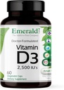EMERALD LABS Vitamine D3 2 500 UI - Soutient la santé des os, des dents, des muscles, du coeur et des immunes - Supplément alimentaire Premium - 60 capsules végétales (approvisionnement de 60 jours)