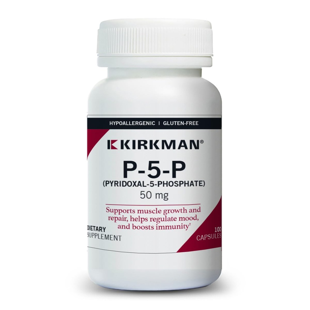 Kirkman – P-5-P (Pyridoxal 5-Phosphate, vitamine B-6 metabolite) 50 mg - Hypoallergénique 100 Compte