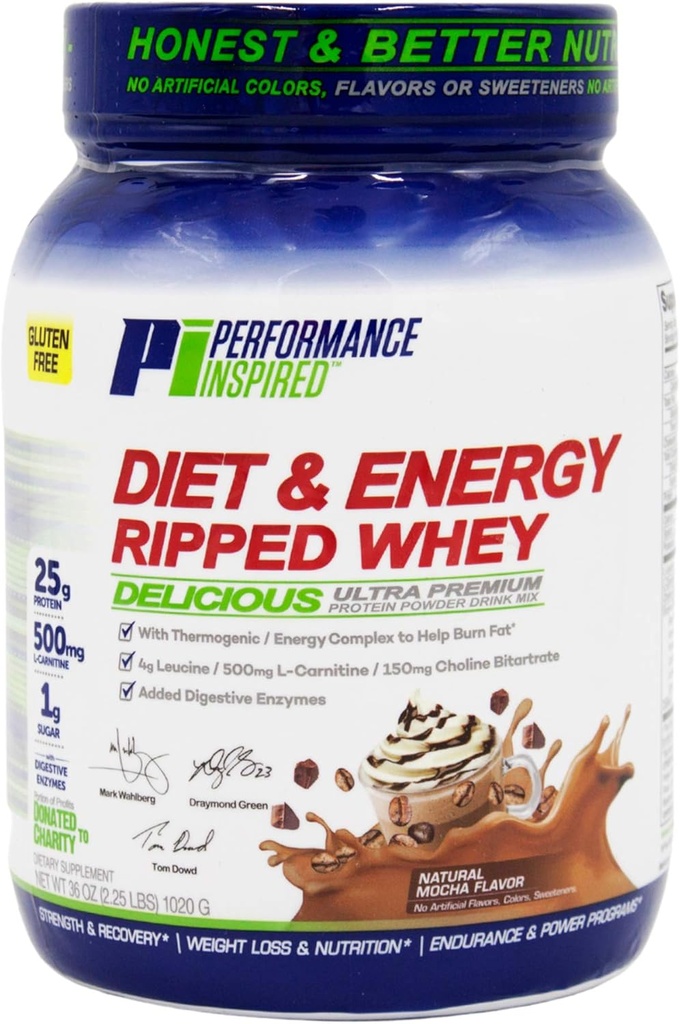 Performance Inspiré Nutrition Ripped Whey Protein – Protéine 25G – 4G Leucine – L-Carnitine – Extrait de thé vert – Mocha – 2,25 lbs
