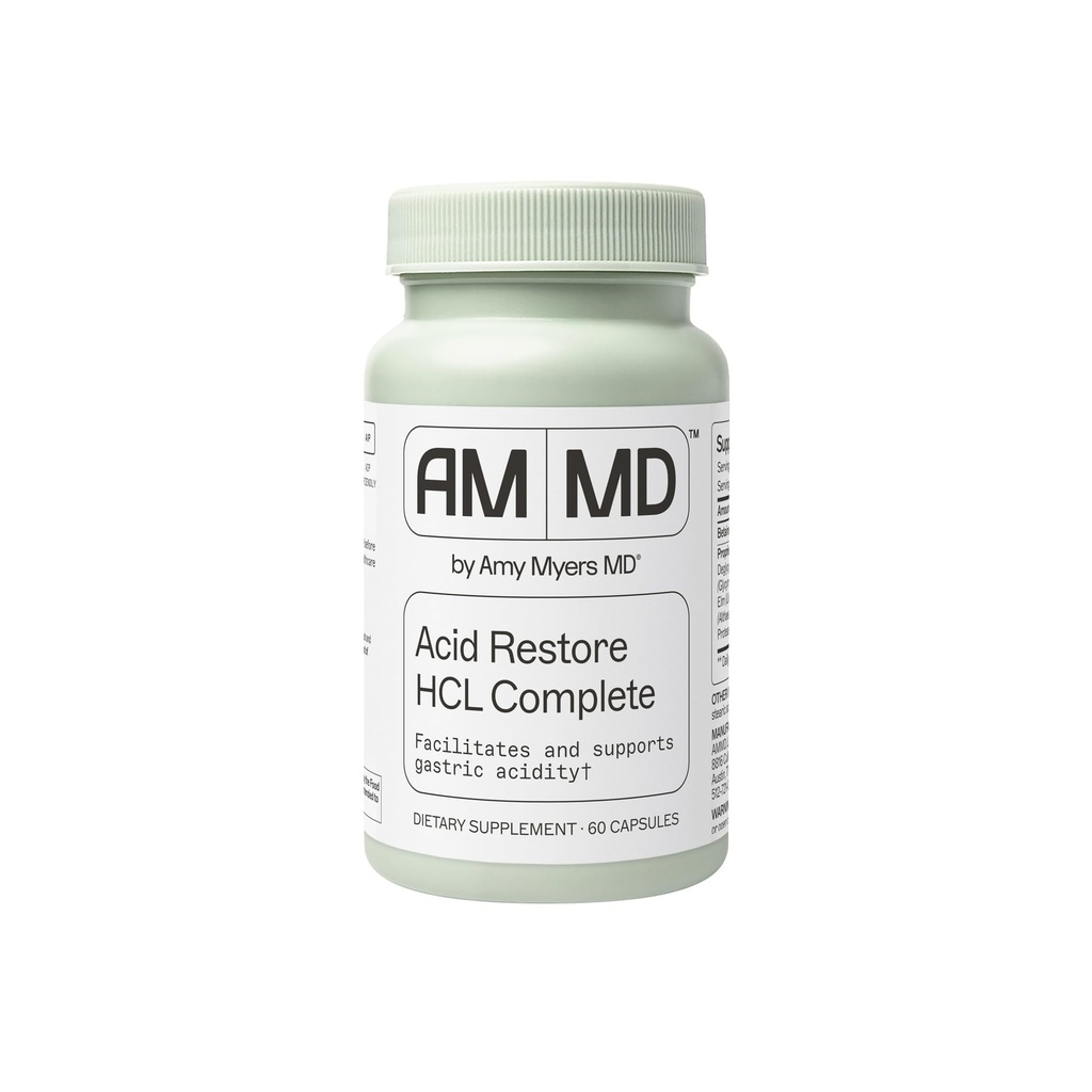 Amy Myers MD Acid Restore with Betaine & HCL - Supplément pour le soutien de la santé digestive et gustative - avec l'écorce d'orme de Slippery - Non-OGM, sans gluten et sans lait - 60 capsules (60 portions)