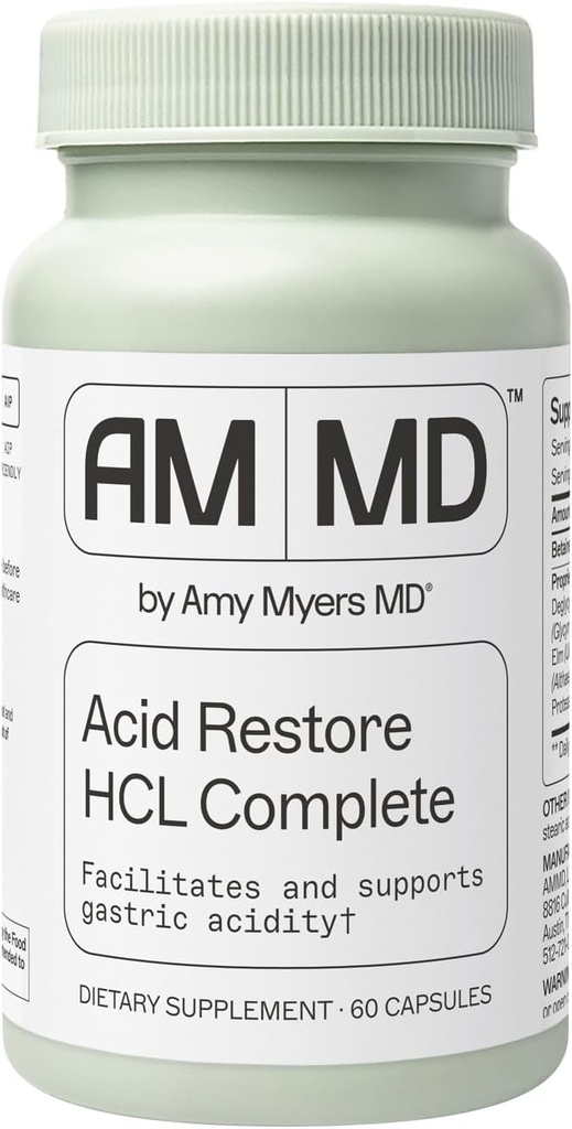 Amy Myers MD Acid Restore with Betaine & HCL - Supplément pour le soutien de la santé digestive et gustative - avec l'écorce d'orme de Slippery - Non-OGM, sans gluten et sans lait - 60 capsules (60 portions)