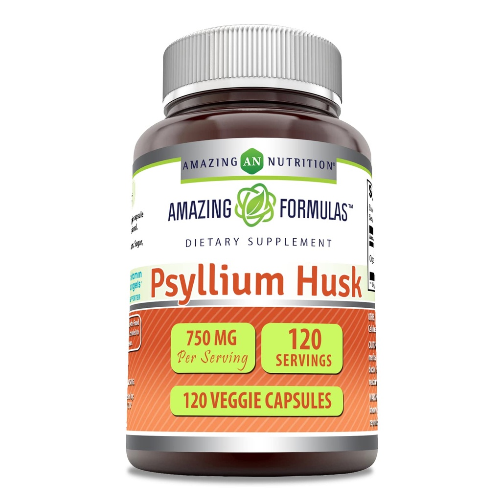 Formules étonnantes Psyllium Husk 750mg Capsules Végétiques Suppléments : Non-GMO.