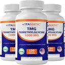 Suppléments Vitamatic TMG 1000mg - Triméthylglycine - Bétaine Anhydre - 120 comprimés - 120 portions - Sans OGM et sans gluten (3 bouteilles)