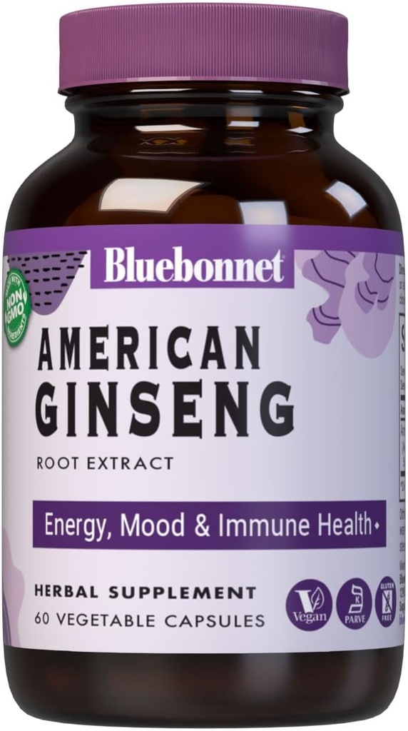 Supplément d'extrait de racine de ginseng américain BlueBonnet, 60 comtes