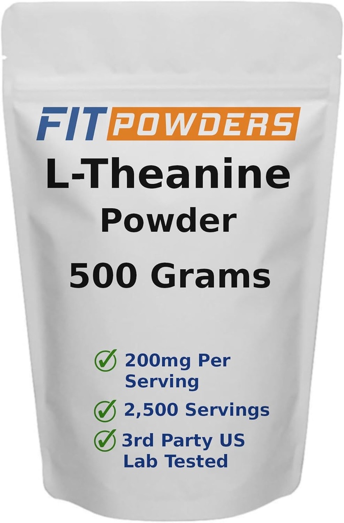 L-Theanine poudre 100% pure, non-OGM, végétalien, sans gluten supplément de poudre de théanine (dimensions multiples) l'humeur et la cognition, le soulagement du stress et la relaxation, Scoop inclus (500 Grams)