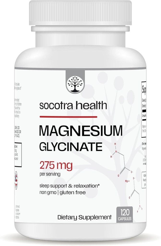 Glycinat de magnésium - Supplément de magnésium à haute absorption pour le sommeil, la relaxation - Chélaté - Sans gluten - 120 Capsules de végétalien