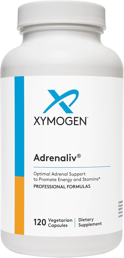 XYMOGEN Adrenaliv - Supplément de soutien adrénal pour promouvoir la réponse du corps au stress, promouvoir l'énergie et l'endurance - Rhodiola Rosea, Eleuthero, Complexe adrénal, réglisse, vitamine B6 (120 capsules)