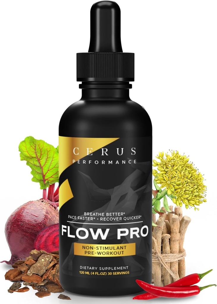 Cerus Performance Flow Pro Stimulant-Free Endurance Pre-Workout – stimule l'endurance, soutient la santé cardiaque avec des herbes naturelles, Vegan-friendly - 4 Fl Oz