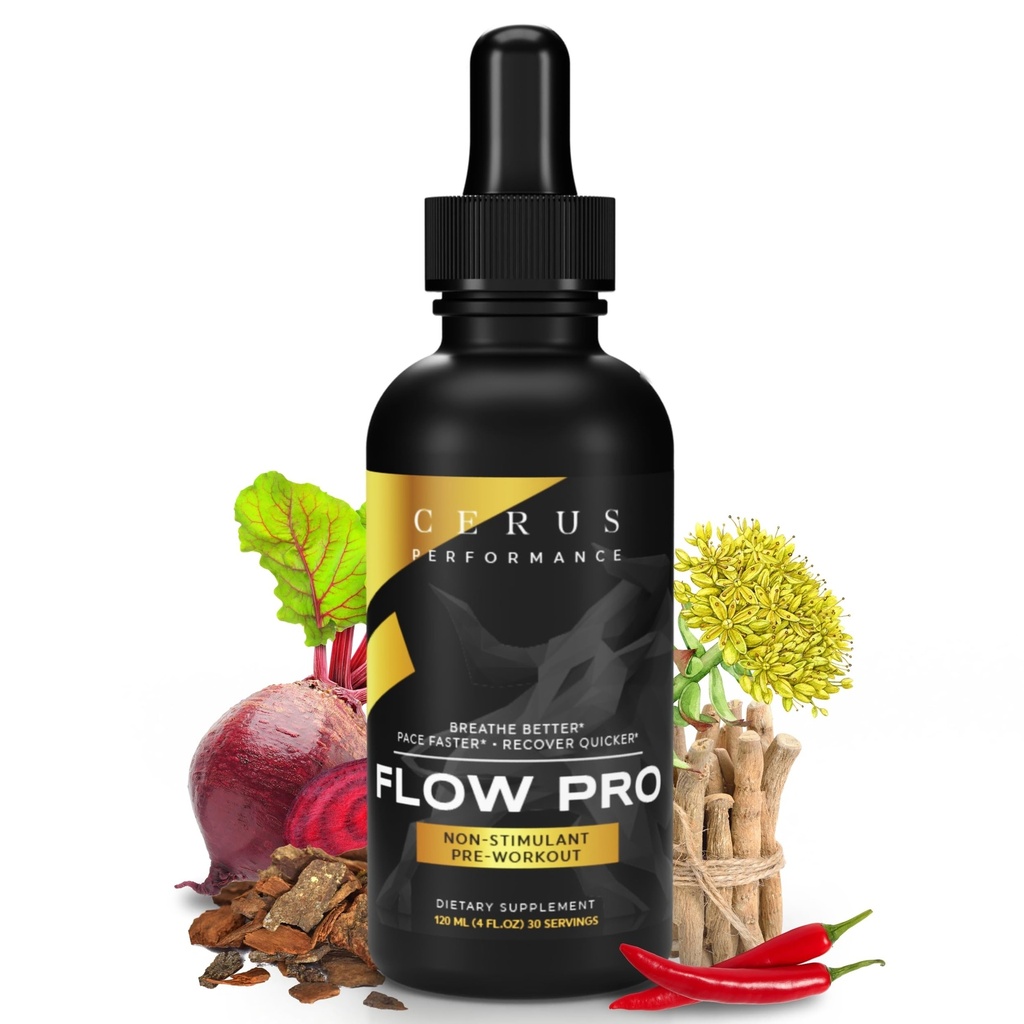 Cerus Performance Flow Pro Stimulant-Free Endurance Pre-Workout – stimule l'endurance, soutient la santé cardiaque avec des herbes naturelles, Vegan-friendly - 4 Fl Oz