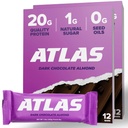 Atlas Protein Bar, 20g de protéines, 1g de sucre, ingrédients propres, sans gluten, amande de chocolat foncé (12 Compte, paquet de 2)