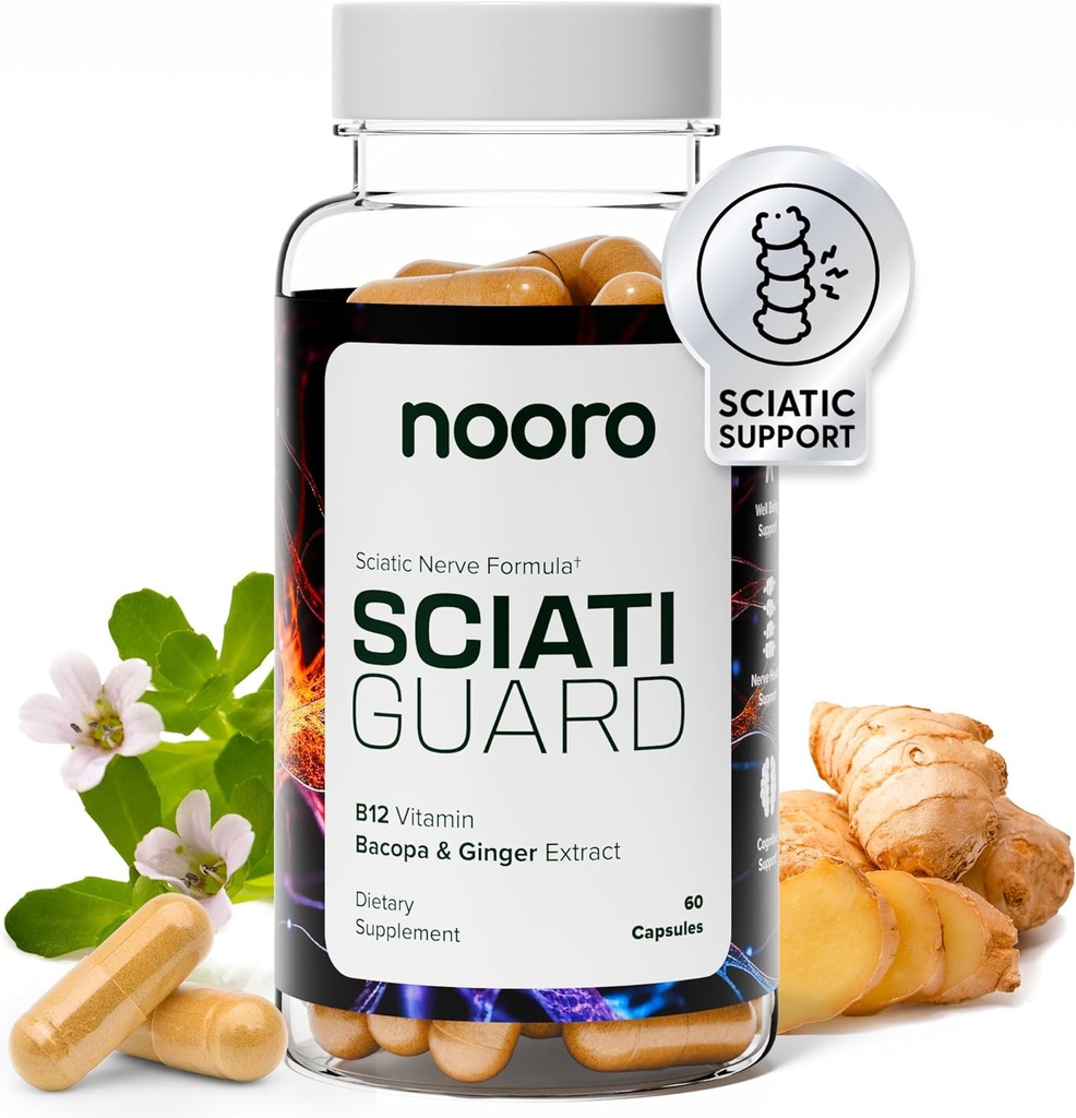 nooro SciatiGuard Supplément Sciatica – Capsules Nerve Sciatique avec Vitamines B1, B6, B12, Magnésium, Ginger, Alpha acide lipoïque – Soutien pour le confort du dos – 60 Capsules
