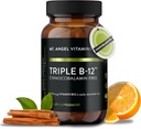 Vitamines du Mt. Angel - Triple B-12 Points à dissolution rapide, mélange de méthylcobalamine, d'adénosylcobalamine et d'hydroxocobalamine, soutient l'énergie et la santé du système nerveux – 60 points