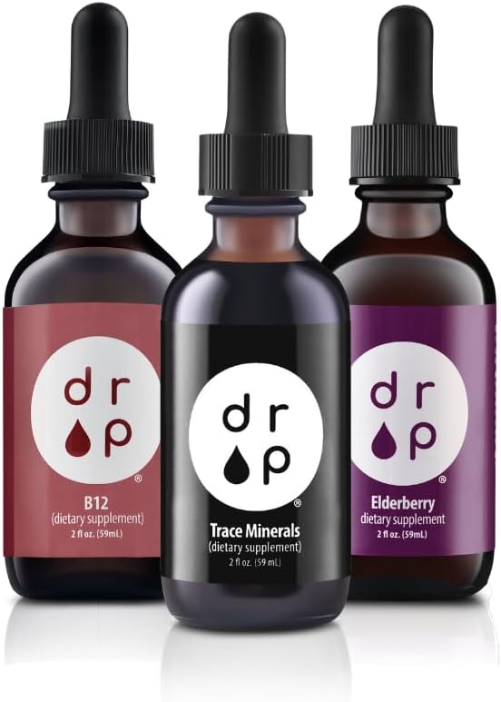 Drop Supplements Organic Trace Mineral Drops, Elderberry Drops and Vitamin B12 Drops Bundle