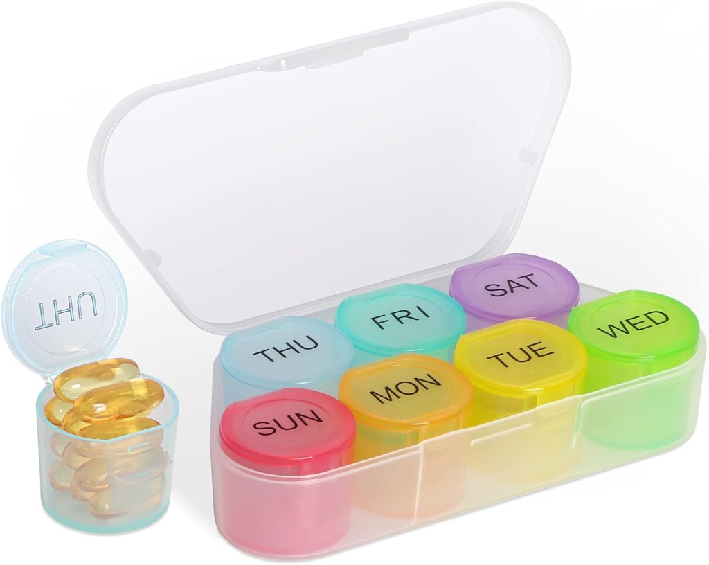 NatureTouch Weekly Pill Organizer, BPA Free Medicine Organizer Rainbow 7 Day Pill Box, Container quotidien de pilules portables pour pilules/vitamine/huile de poisson/Suppléments [Version la plus récente]