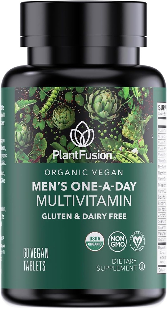 Multivitamine biologique PlantFusion pour hommes - Un mélange alimentaire complet quotidien Multivitamine pour hommes - Vegan, non-OGM, sans gluten et sans lait - 60 comprimés (2 mois d'approvisionnement)