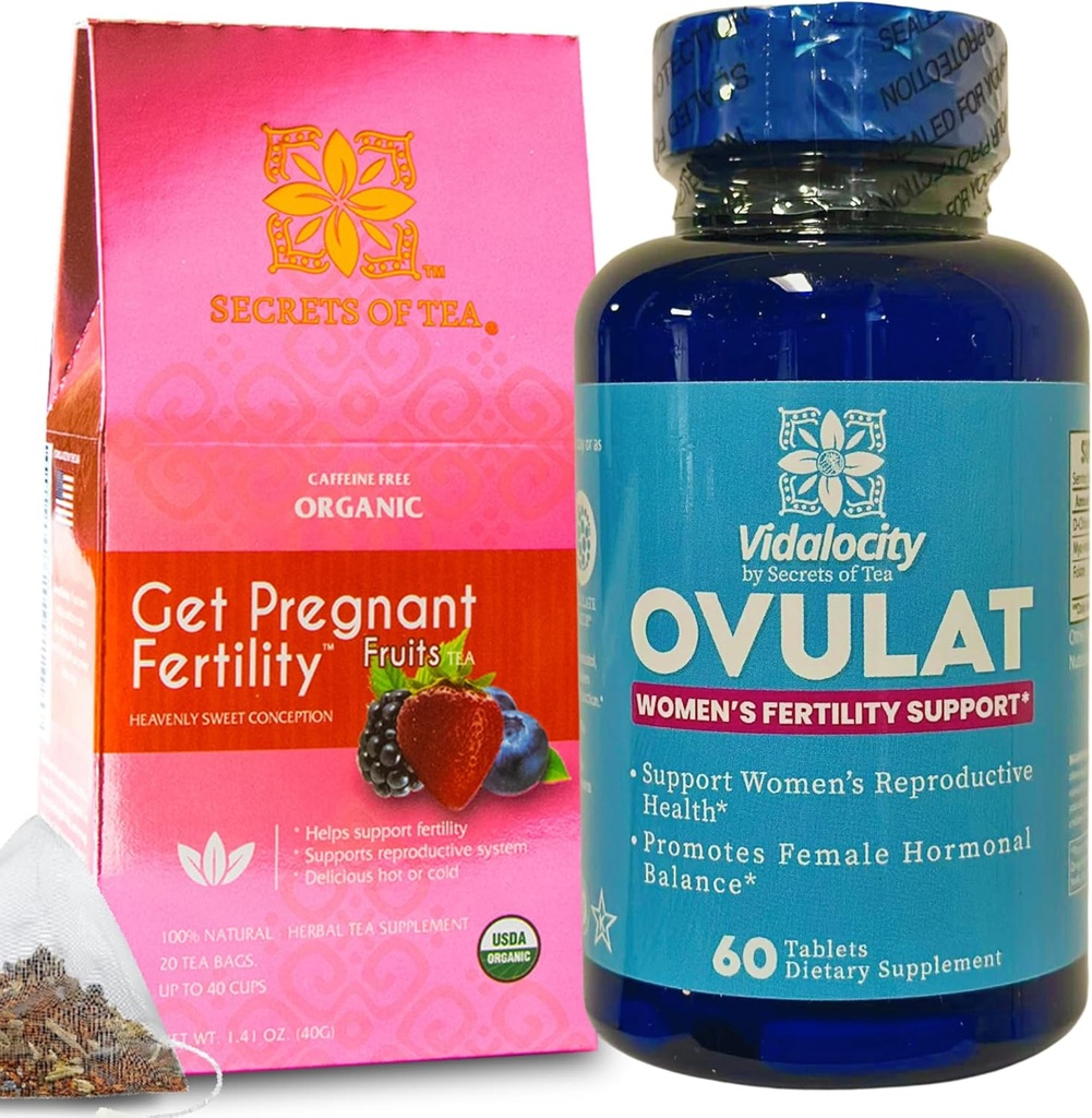 Secrets of Tea Fertility Bundle - Suppléments de thé et de fertilité pour les femmes, vitamines prénatales avec Inositol, Vitex et Folate pour aider à soutenir l'équilibre hormonal pour les femmes
